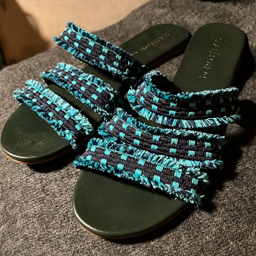 Limited edition triple band teal blue fringe sandals